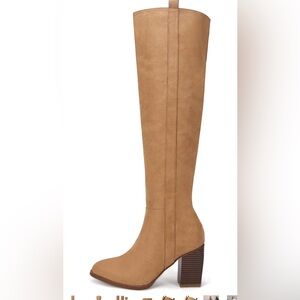Ermonn Womens Faux Suede Knee High Side Zipper Chunky Heel Stretch Winter Boots